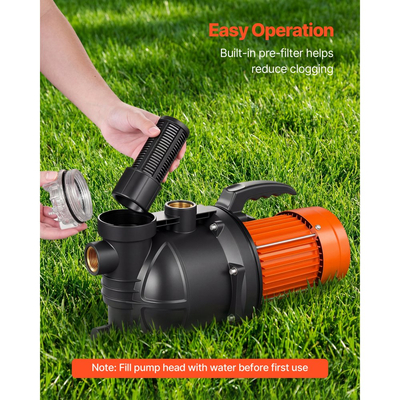 Αντλία Jet VEVOR ρηχού φρεατίου, 1300W, μέγιστη παροχή 230V 4800L/H, αντλία Jet φρεατίου κήπου PP με ύψος αναρρόφησης 8 m, θερμική προστασία, ευρωπαϊκά πρότυπα τάσης, για άρδευση κήπου, πότισμα γκαζόν