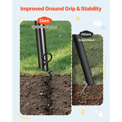 Σετ κούνιας VEVOR για αυλή, κάθισμα κούνιας 150 x 81 cm με βαριά μεταλλική βάση σε σχήμα Α, χωρητικότητα φορτίου 199,6 kg, ενισχυμένο με σπειροειδείς άγκυρες εδάφους, κούνια εξωτερικού χώρου για παιδιά, μαύρο και πολύχρωμο