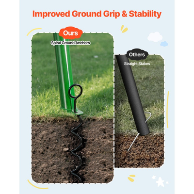 Σετ κούνιας VEVOR για αυλή, κάθισμα κούνιας με πιατάκι 100 cm με μεταλλική βάση σε σχήμα Α βαρέως τύπου, χωρητικότητα φορτίου 199,6 kg, ενισχυμένο με σπειροειδείς άγκυρες εδάφους, κούνια εξωτερικού χώρου για παιδιά, πράσινο και πολύχρωμο