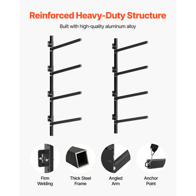 Βάση αποθήκευσης καγιάκ VEVOR για 4 καγιάκ, Χωρητικότητα 136 κιλών, Βάση τοίχου βαρέως τύπου με ρυθμιζόμενη βάση για εσωτερική και εξωτερική αποβάθρα γκαράζ, Βάση αποθήκευσης για κανό, μικρό σκάφος, SUP, σανίδα του σερφ και σανίδα paddleboard