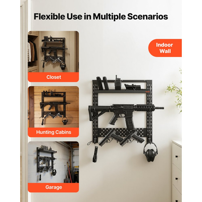 Βάση όπλων VEVOR για τοποθέτηση σε τοίχο, από βαρέως τύπου ατσάλι, εσωτερική βάση για κυνηγετικά όπλα με J-Hooks, επιπλέον δίσκος αποθήκευσης, θήκη αποθήκευσης αξεσουάρ όπλων, χωράει έως και 3 τουφέκια ή κυνηγετικά όπλα, για τακτικό εξοπλισμό