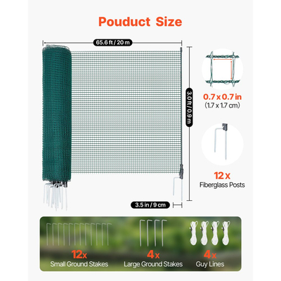 Προσωρινός φράχτης VEVOR με πασσάλους, περίφραξη από πλαστικό πλέγμα 0,9 x 20m, φράχτες ασφαλείας κήπου με δίχτυ με διπλούς πασσάλους και σχοινιά, προσωρινός φράχτης για σκύλους, κοτόπουλα, φυτά, εξωτερικούς χώρους