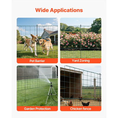Προσωρινός φράχτης VEVOR με πασσάλους, περίφραξη από πλαστικό πλέγμα 1,25 x 25m, φράχτες ασφαλείας κήπου με δίχτυ με διπλούς πασσάλους και σχοινιά, προσωρινός φράχτης για σκύλους, κοτόπουλα, φυτά, εξωτερικούς χώρους