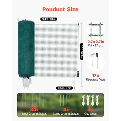 Προσωρινός φράχτης VEVOR με πασσάλους, περίφραξη από πλαστικό πλέγμα 0,9 x 50m, φράχτες ασφαλείας κήπου με δίχτυ με διπλούς πασσάλους και σχοινιά, προσωρινός φράχτης για σκύλους, κοτόπουλα, φυτά, εξωτερικούς χώρους