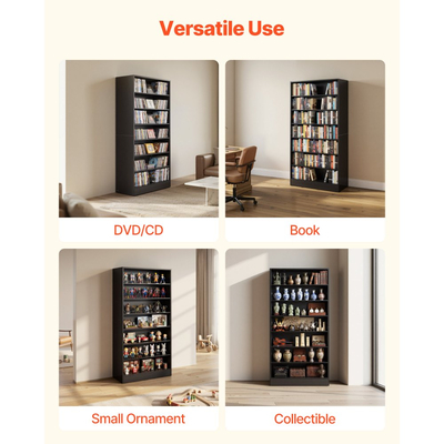 Ντουλάπι αποθήκευσης πολυμέσων VEVOR, 7 επιπέδων ραφιών DVD, 70 x 30 x 140 cm, Οργανωτής αποθήκευσης πολυμέσων για CD, DVD, βιβλία και παιχνίδια, Ράφι CD για σαλόνι, γραφείο στο σπίτι, δωμάτιο ηχογράφησης