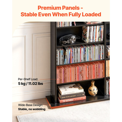 Ντουλάπι αποθήκευσης πολυμέσων VEVOR, 8-επιπέδων DVD ραφιών, 142 x 22 x 130 cm πολυμεσικής αποθήκευσης για CD, DVD, βιβλία & παιχνίδια, ράφι CD για σαλόνι, γραφείο στο σπίτι, δωμάτιο ηχογράφησης, μαύρο