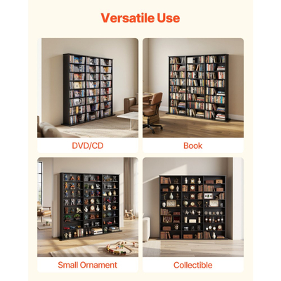 Ντουλάπι αποθήκευσης πολυμέσων VEVOR, 8-επιπέδων DVD ραφιών, 142 x 22 x 130 cm πολυμεσικής αποθήκευσης για CD, DVD, βιβλία & παιχνίδια, ράφι CD για σαλόνι, γραφείο στο σπίτι, δωμάτιο ηχογράφησης, μαύρο