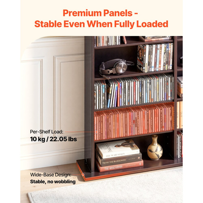 Ντουλάπι αποθήκευσης πολυμέσων VEVOR, 8-επιπέδων DVD ραφιών, 142 x 22 x 130 cm πολυμεσικής αποθήκευσης για CD, DVD, βιβλία & παιχνίδια, Ράφι CD για σαλόνι, γραφείο στο σπίτι, δωμάτιο ηχογράφησης, καφέ