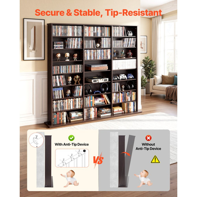 Ντουλάπι αποθήκευσης πολυμέσων VEVOR, 8-επιπέδων DVD ραφιών, 142 x 22 x 130 cm πολυμεσικής αποθήκευσης για CD, DVD, βιβλία & παιχνίδια, Ράφι CD για σαλόνι, γραφείο στο σπίτι, δωμάτιο ηχογράφησης, καφέ