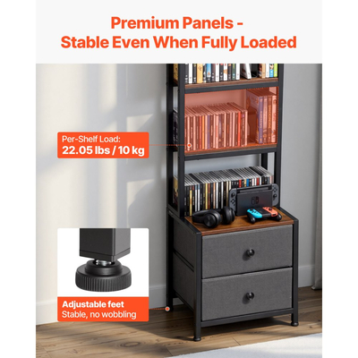 Ντουλάπι αποθήκευσης πολυμέσων VEVOR, Οργανωτής ραφιών DVD 4 ραφιών με συρτάρια, Οργανωτής αποθήκευσης πολυμέσων 40 x 30 x 143,5 cm για CD, DVD, βιβλία και παιχνίδια, Ντουλάπι CD για σαλόνι, γραφείο στο σπίτι