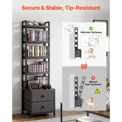 Ντουλάπι αποθήκευσης πολυμέσων VEVOR, Οργανωτής ραφιών DVD 4 ραφιών με συρτάρια, Οργανωτής αποθήκευσης πολυμέσων 40 x 30 x 143,5 cm για CD, DVD, βιβλία και παιχνίδια, Ντουλάπι CD για σαλόνι, γραφείο στο σπίτι