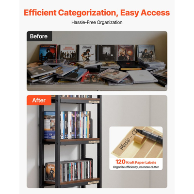 Ντουλάπι αποθήκευσης πολυμέσων VEVOR, Οργανωτής ραφιών DVD 4 ραφιών με συρτάρια, Οργανωτής αποθήκευσης πολυμέσων 40 x 30 x 143,5 cm για CD, DVD, βιβλία και παιχνίδια, Ντουλάπι CD για σαλόνι, γραφείο στο σπίτι
