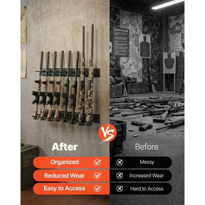 Βάση όπλων VEVOR εσωτερικού χώρου, από χάλυβα βαρέως τύπου, επιτοίχια βάση για τυφέκια και κυνηγετικά όπλα, 8 υποδοχές για μακριά όπλα, θήκη αποθήκευσης όπλων με βίδες, για σπίτι, γκαράζ, γραφείο, κατάστημα λιανικής, καμπίνα κυνηγιού, τοίχο
