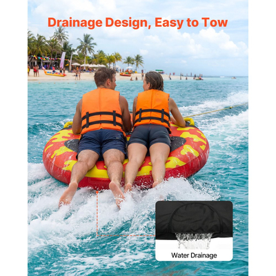 Ρυμουλκούμενοι σωλήνες VEVOR για σκάφη, Φουσκωτοί σωλήνες και ρυμουλκούμενα σκάφους για 2 αναβάτες, Σωλήνας θαλάσσιων σπορ χωρητικότητας 154 κιλών για τράβηγμα σκάφους - με αντιολισθητικό μαξιλαράκι, πλήρες νάιλον κάλυμμα, επενδεδυμένες λαβές και βαλβίδα ασφαλείας