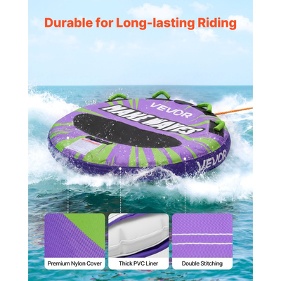 Ρυμουλκούμενοι σωλήνες VEVOR για σκάφη, Φουσκωτοί σωλήνες και ρυμουλκούμενα σκάφους για 2 αναβάτες, Σωλήνας θαλάσσιων σπορ χωρητικότητας 154 κιλών για τράβηγμα σκάφους - με αντιολισθητικό μαξιλαράκι, πλήρες νάιλον κάλυμμα, επενδεδυμένες λαβές και βαλβίδα ασφαλείας