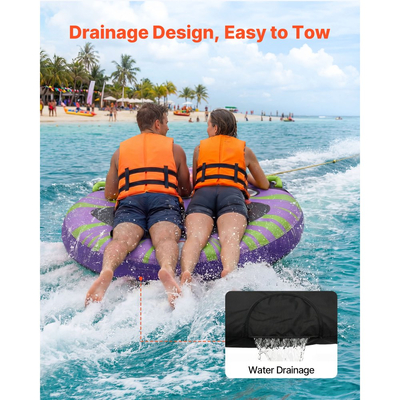 Ρυμουλκούμενοι σωλήνες VEVOR για σκάφη, Φουσκωτοί σωλήνες και ρυμουλκούμενα σκάφους για 2 αναβάτες, Σωλήνας θαλάσσιων σπορ χωρητικότητας 154 κιλών για τράβηγμα σκάφους - με αντιολισθητικό μαξιλαράκι, πλήρες νάιλον κάλυμμα, επενδεδυμένες λαβές και βαλβίδα ασφαλείας