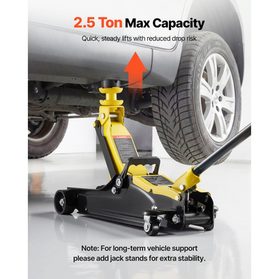 Γρύλος δαπέδου χαμηλού προφίλ VEVOR, χωρητικότητας 2,5 τόνων, ατσάλινος αγωνιστικός γρύλος δαπέδου με αντλία γρήγορης ανύψωσης μονού εμβόλου και υπερυψωμένη σέλα, υδραυλικός ανυψωτήρας καροτσιού για σπορ αυτοκίνητα, SUV, εύρος ανύψωσης 85-350 mm