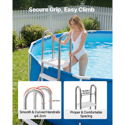 Σκάλα πισίνας VEVOR υπέργεια, σκάλες πισίνας από ανοξείδωτο χάλυβα σε σχήμα Α για τοίχο ύψους 125 cm, χωρητικότητα 150 kg, βαρέως τύπου σκαλοπάτια εισόδου/εξόδου με ασφαλή αντιολισθητικά 4 σκαλοπάτια και πλατφόρμα, ασημί