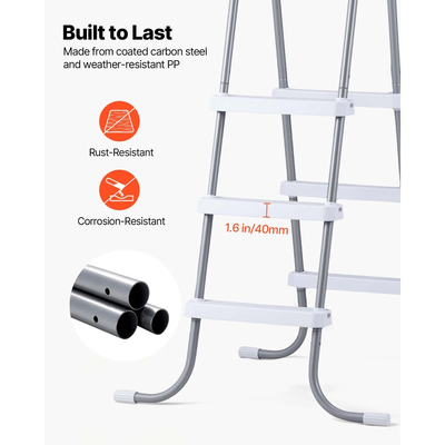 Σκάλα πισίνας VEVOR Υπέργεια, 3 σκαλοπάτια από χάλυβα σε σχήμα Α για τοίχο ύψους 106,7 cm, σκαλοπάτια εισόδου/εξόδου χωρητικότητας 136 kg με ασφαλές αντιολισθητικό, στιβαρό φαρδύ σκαλοπάτι, εύκολη εγκατάσταση, γκρι και λευκό