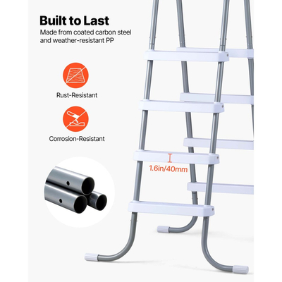 Σκάλα πισίνας VEVOR Υπέργεια, 4 σκαλοπάτια από χάλυβα σε σχήμα Α για τοίχο ύψους 121,9 cm, σκαλοπάτια εισόδου/εξόδου χωρητικότητας 136 kg με ασφαλές αντιολισθητικό, στιβαρό φαρδύ σκαλοπάτι, εύκολη εγκατάσταση, γκρι και λευκό