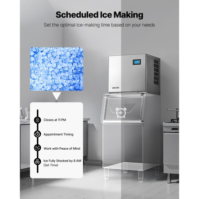 Επαγγελματική μηχανή πάγου VEVOR - Κεφαλή, Μηχανή πάγου από ανοξείδωτο ατσάλι 163 κιλά/ημέρα με αυτοκαθαρισμό, Δίσκος πάγου 156 τεμαχίων, Ρυθμιζόμενο πάχος, Ιδανική για εστιατόριο, μπαρ, καφέ, ξενοδοχείο - Μόνο κεφαλή