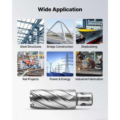 Σετ δακτυλιοειδών κοπτών VEVOR, κιτ 13 τεμαχίων τρυπανιών γενικής χρήσης με στέλεχος, βάθος κοπής 50,8 mm, διάμετρος κοπής 11,11 mm έως 26,98 mm, HSS, 11 τρυπάνια, 2 ακίδες οδηγού, πλαστική θήκη, για μαγνητικά τρυπάνια