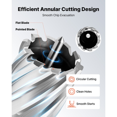 Σετ δακτυλιοειδών κοπτών VEVOR, κιτ 16 τεμαχίων τρυπανιών Weldon Shank Mag, βάθος κοπής 25,4 mm, διάμετρος κοπής 11,11 mm έως 34,92 mm, HSS, 14 τρυπάνια με 2 ακίδες οδηγού, πλαστική θήκη, για μαγνητικά τρυπάνια