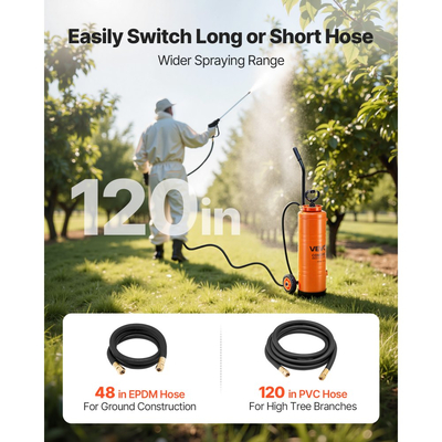 Βιομηχανικός ψεκαστήρας VEVOR, μεγάλης χωρητικότητας 17L, ψεκαστήρας σκυροδέματος από ανοξείδωτο χάλυβα με εργονομική λαβή και αφαιρούμενο καρότσι, εύκαμπτος σωλήνας 1,2 m και 3 m, ψεκαστήρες στεγανοποίησης σκυροδέματος για κατασκευές με λάδια καλουπιών