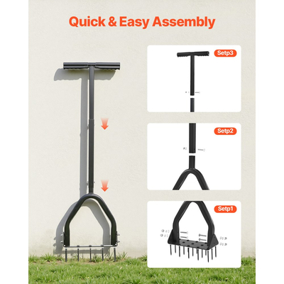 Αεριστήρας γκαζόν VEVOR, Εργαλείο χειροκίνητου αερισμού πυρήνα 9,2 ιντσών με 15 σιδερένιες αιχμές, μακριά λαβή και φαρδιά πλάκα, εργαλείο αερισμού γρασιδιού βαρέως τύπου, Αεριστήρες αυλής για αερισμό γκαζόν με συμπιεσμένο σκληρυμένο έδαφος