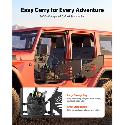 Πόρτες VEVOR Jeep Tube, 4θυρες, κατάλληλες για Jeep Wrangler JL & Gladiator JT 2018-2026, Μοτίβο σημαίας Off Road εμπρός & πίσω σωληνωτές μισές πόρτες με πιστοποιημένους πλευρικούς καθρέφτες DOT και τσάντα αποθήκευσης.