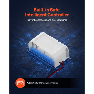 Φορτιστής μπαταρίας ηλιακού πάνελ VEVOR 20W 12V, Συντηρητής ηλιακού φορτιστή μπαταρίας με ενσωματωμένο χειριστήριο και ρυθμιζόμενη βάση στήριξης σε στύλο 0-60°, IP67 για φράχτη πύλης και γκαζόν αγροκτήματος (ταιριάζει σε στύλους 40 - 80mm)