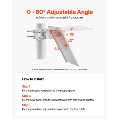 Φορτιστής μπαταρίας ηλιακού πάνελ VEVOR 20W 12V, Συντηρητής ηλιακού φορτιστή μπαταρίας με ενσωματωμένο χειριστήριο και ρυθμιζόμενη βάση στήριξης σε στύλο 0-60°, IP67 για φράχτη πύλης και γκαζόν αγροκτήματος (ταιριάζει σε στύλους 40 - 80mm)