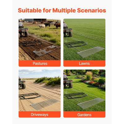 Σβάρνα VEVOR Drag Harrow, 6 ft Towbehind Driveway με Αλυσίδα, Ρυθμιζόμενο Πλάτος & Χωρητικότητα 80 Lbs, Βαρέως Τύπου Τσουγκράνα Ισοπέδωσης Γκαζόν, Ταιριάζει σε ATV, UTV και Τρακτέρ, για Χωματόδρομο