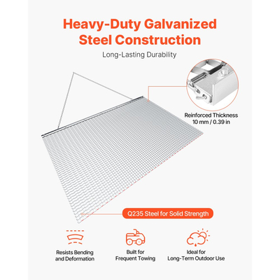 Σβάρνα VEVOR Drag Harrow, 2 x 1,2 m, Τσουγκράνα σβάρνας υψηλής απόδοσης με αλυσίδα, ATV, UTV, Τρακτέρ, Προσαρτήματα, Ανθεκτικό χαλύβδινο πλέγμα σύρσης από γαλβανισμένο χάλυβα με αλυσίδα ρυμούλκησης, για χαλίκια, αυλάκια, ισοπέδωση αγρού