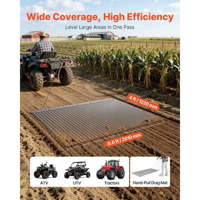 Σβάρνα VEVOR Drag Harrow, 2 x 1,2 m, Τσουγκράνα σβάρνας υψηλής απόδοσης με αλυσίδα, ATV, UTV, Τρακτέρ, Προσαρτήματα, Ανθεκτικό χαλύβδινο πλέγμα σύρσης από γαλβανισμένο χάλυβα με αλυσίδα ρυμούλκησης, για χαλίκια, αυλάκια, ισοπέδωση αγρού