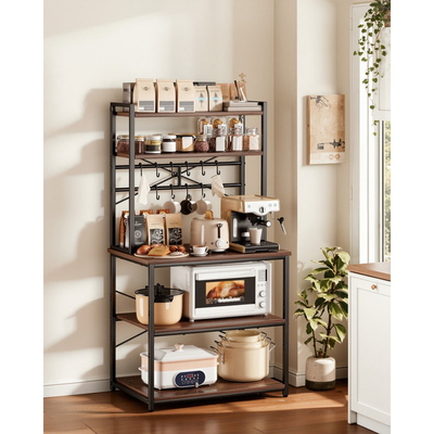 Ράφι αρτοποιίας VEVOR Kitchen Bakers, Πλάτος 800 mm, Βάση κουζίνας με ράβδο στήριξης σε σχήμα Χ, 12 γάντζοι σε σχήμα S, Διπλό επάνω ράφι, Βάση καφέ μπαρ για πιάτα και μπολ, Μπουκάλια μπαχαρικών