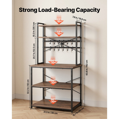 Ράφι αρτοποιίας VEVOR Kitchen Bakers, Πλάτος 800 mm, Βάση κουζίνας με ράβδο στήριξης σε σχήμα Χ, 12 γάντζοι σε σχήμα S, Διπλό επάνω ράφι, Βάση καφέ μπαρ για πιάτα και μπολ, Μπουκάλια μπαχαρικών