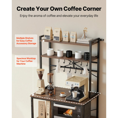 Ράφι αρτοποιίας VEVOR Kitchen Bakers, Πλάτος 800 mm, Βάση κουζίνας με ράβδο στήριξης σε σχήμα Χ, 12 γάντζοι σε σχήμα S, Διπλό επάνω ράφι, Βάση καφέ μπαρ για πιάτα και μπολ, Μπουκάλια μπαχαρικών