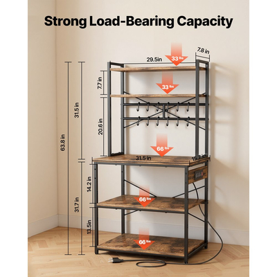 Ράφι αρτοποιίας κουζίνας VEVOR, Καλώδιο τροφοδοσίας 1,5m Ράφι αρτοποιίας με πρίζα, Βάση κουζίνας με ράβδο στήριξης σε σχήμα Χ, 12 γάντζοι σε σχήμα S, Βάση καφετιέρας για πιάτα, Μπουκάλια μπαχαρικών, Ενσωματωμένο πολύπριζο