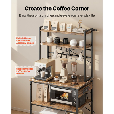 Ράφι αρτοποιίας κουζίνας VEVOR, Καλώδιο τροφοδοσίας 1,5m Ράφι αρτοποιίας με πρίζα, Βάση κουζίνας με ράβδο στήριξης σε σχήμα Χ, 12 γάντζοι σε σχήμα S, Βάση καφετιέρας για πιάτα, Μπουκάλια μπαχαρικών, Ενσωματωμένο πολύπριζο