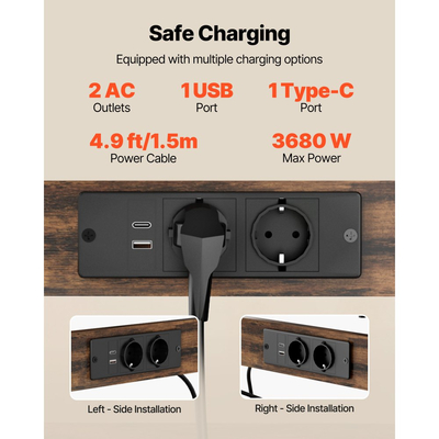 Ράφι αρτοποιίας κουζίνας VEVOR, Καλώδιο τροφοδοσίας 1,5m Ράφι αρτοποιίας με πρίζα, Βάση κουζίνας με ράβδο στήριξης σε σχήμα Χ, 12 γάντζοι σε σχήμα S, Βάση καφετιέρας για πιάτα, Μπουκάλια μπαχαρικών, Ενσωματωμένο πολύπριζο