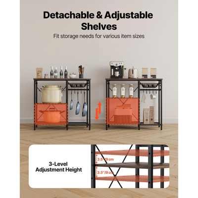 Ράφι αρτοποιίας VEVOR Kitchen Bakers, Ράφι αρτοποιίας πλάτους 900 mm, Βάση κουζίνας με ράβδο στήριξης σε σχήμα Χ, 5 γάντζοι σε σχήμα S, Ράφι αποθήκευσης πολλαπλών στρώσεων, Βάση καφέ μπαρ για πιάτα και μπολ, Μπουκάλια μπαχαρικών