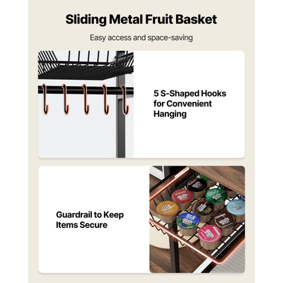 Ράφι αρτοποιίας VEVOR Kitchen Bakers, Ράφι αρτοποιίας πλάτους 900 mm, Βάση κουζίνας με ράβδο στήριξης σε σχήμα Χ, 5 γάντζοι σε σχήμα S, Ράφι αποθήκευσης πολλαπλών στρώσεων, Βάση καφέ μπαρ για πιάτα και μπολ, Μπουκάλια μπαχαρικών