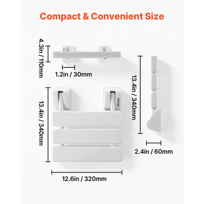 Πτυσσόμενο κάθισμα ντους VEVOR για τοποθέτηση στον τοίχο, πτυσσόμενος πάγκος ντους 317 mm, πτυσσόμενο κάθισμα διαδρόμου μπάνιου PP με πλαίσιο από κράμα αλουμινίου για ενήλικες και ηλικιωμένους, φόρτωση 100 kg