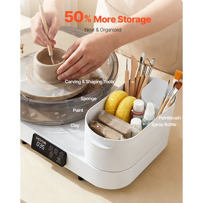 Τροχός κεραμικής VEVOR για ενήλικες, Πικάπ 36 και 28 cm, Ηλεκτρικός επιτραπέζιος τροχός κεραμικής 450W με πεντάλ ποδιού, ρυθμιζόμενη ταχύτητα 30-300 σ.α.λ., Σώμα αλουμινίου, για αρχάριους, χειροτεχνία από πηλό DIY, λευκό