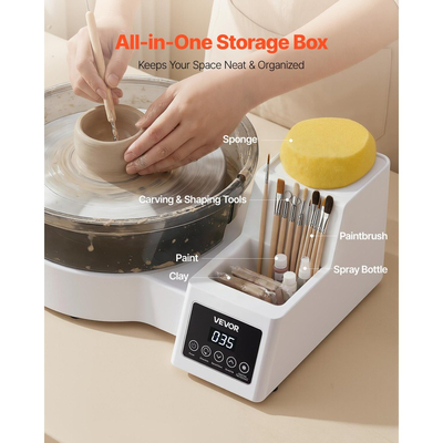 Τροχός κεραμικής VEVOR για ενήλικες, περιστρεφόμενος δίσκος αλουμινίου 28 cm, ηλεκτρικός επιτραπέζιος τροχός κεραμικής 450W με πεντάλ ποδιού, ρυθμιζόμενη ταχύτητα 30-300 σ.α.λ., αποσπώμενος νιπτήρας, για αρχάριους, χειροτεχνία από πηλό DIY, λευκό