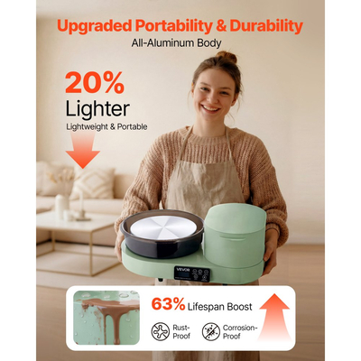 Τροχός κεραμικής VEVOR για ενήλικες, περιστρεφόμενος δίσκος αλουμινίου 28 cm, ηλεκτρικός επιτραπέζιος τροχός κεραμικής 450W με πεντάλ ποδιού, ρυθμιζόμενη ταχύτητα 30-300 σ.α.λ., σώμα αλουμινίου, για αρχάριους, χειροτεχνία από πηλό DIY, πράσινο