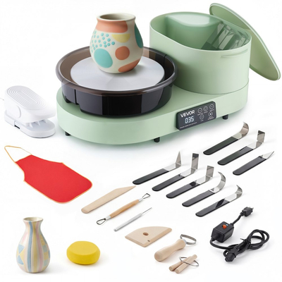 Τροχός κεραμικής VEVOR για ενήλικες, περιστρεφόμενος δίσκος αλουμινίου 28 cm, ηλεκτρικός επιτραπέζιος τροχός κεραμικής 450W με πεντάλ ποδιού, ρυθμιζόμενη ταχύτητα 30-300 σ.α.λ., σώμα αλουμινίου, για αρχάριους, χειροτεχνία από πηλό DIY, πράσινο