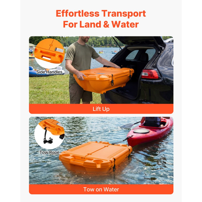 Πλωτό ψυγείο VEVOR, Πλωτό παγοφυλάκιο 37,9 λίτρων με ξηρή αποθήκευση και σχοινί ρυμούλκησης, αμφίβιο ψυγείο ποτών LLDPE υψηλής ποιότητας για νερό και στεριά, Ομαλή και σταθερή κρουαζιέρα σε λίμνη, ποτάμι, πισίνα, παραλία, καγιάκ, πορτοκαλί