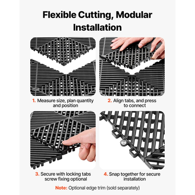 Πατάκια Αποστράγγισης VEVOR με Αλληλοσύνδεση, 310 x 310 mm, Πλακάκια Δαπέδου Γκαράζ με Αρθρωτά Πλακάκια Δαπέδου Αποστράγγισης PP, Αυτοαποστραγγιζόμενα, Εύκολη Εγκατάσταση, για Μπάνιο, Κουζίνα, Πισίνα & Εξωτερικούς Χώρους, Μαύρο, Συσκευασία των 50 τεμαχίων